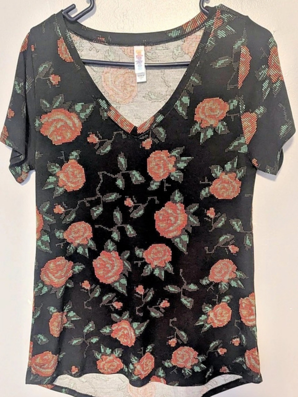 LulaRoeFloral Short Sleeve Blouse in Black & Orange Size XS Like 1